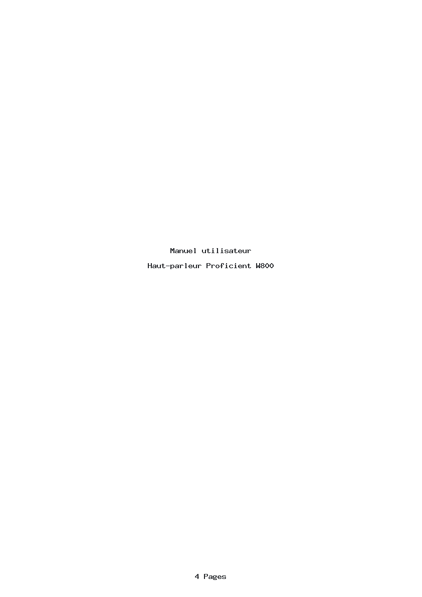 Page 1 de la notice Manuel utilisateur Proficient W800
