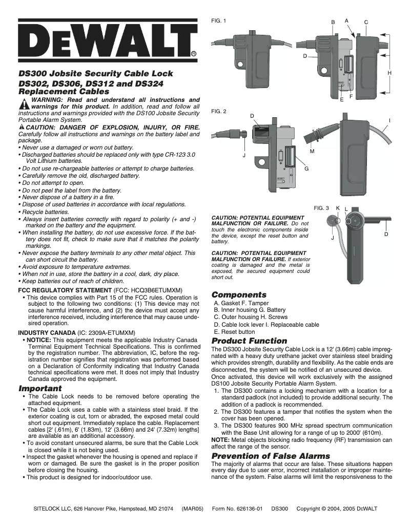 Page 1 de la notice Manuel utilisateur DeWalt DS312