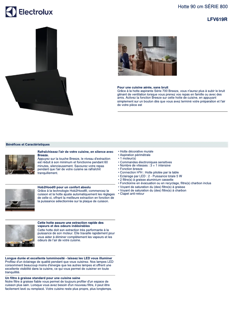 Page 1 de la notice Fiche technique Electrolux LFV619R