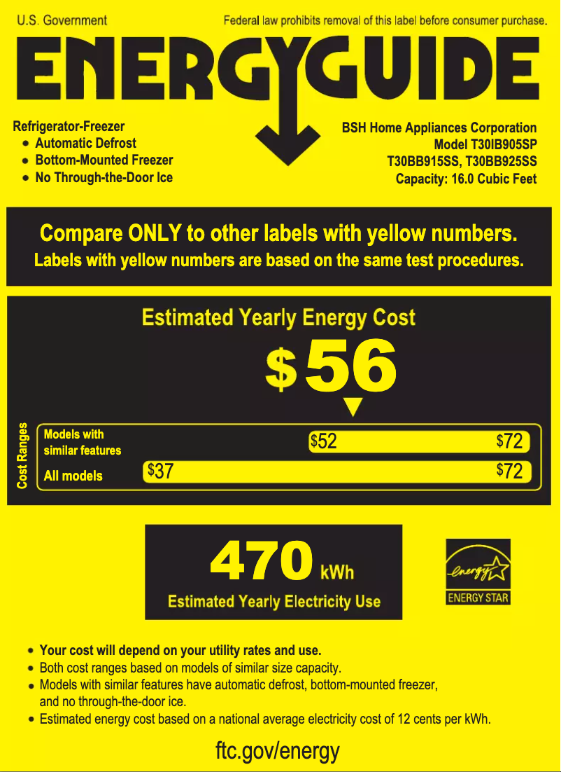 Page 1 de la notice Label énergétique Thermador T30IB905SP