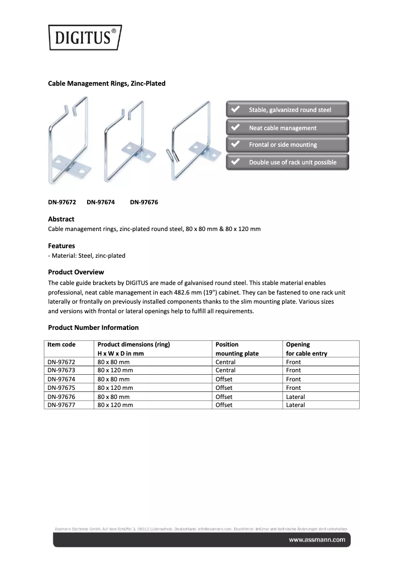 Page 1 de la notice Manuel utilisateur Digitus DN-97672