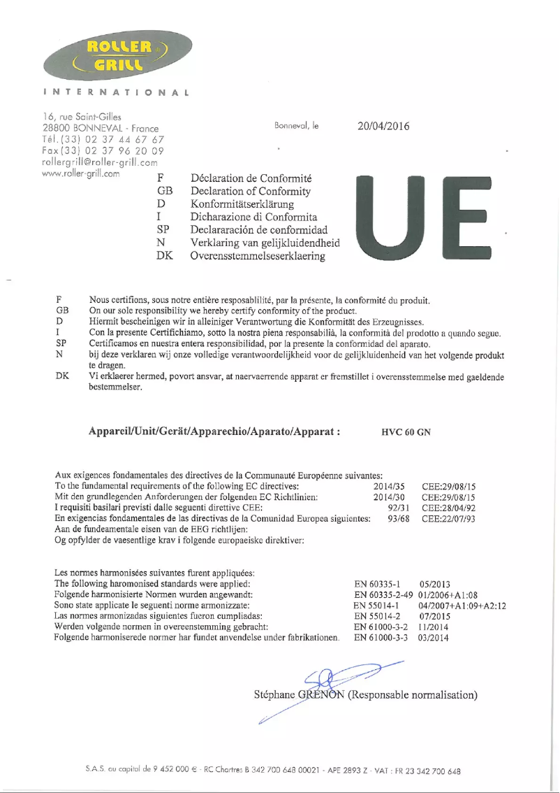 Page 1 of the manual User Manual Roller Grill 304080
