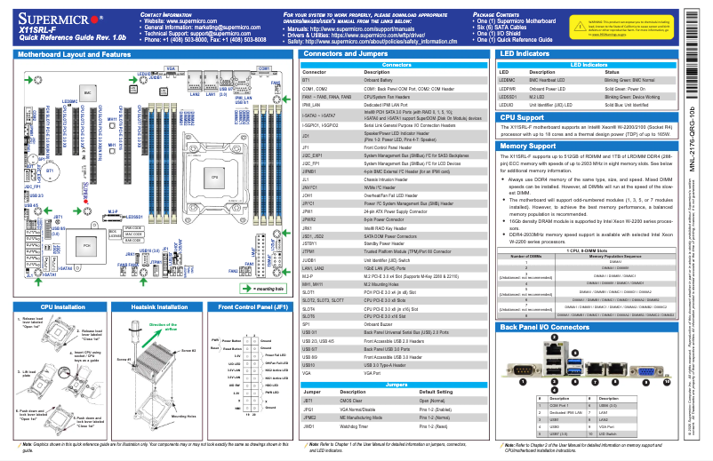 Page 1 de la notice Guide de démarrage rapide Supermicro X11SRL-F