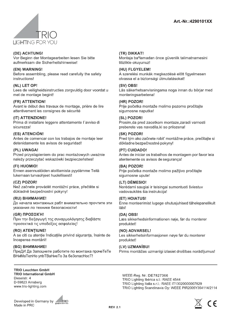 Page 1 de la notice Manuel utilisateur Trio Lighting Avus 429010132