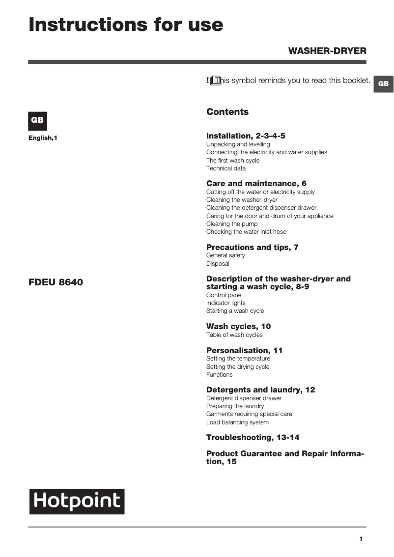 Página 1 del manual Manual de usuario Hotpoint FDEU 8640 P UK