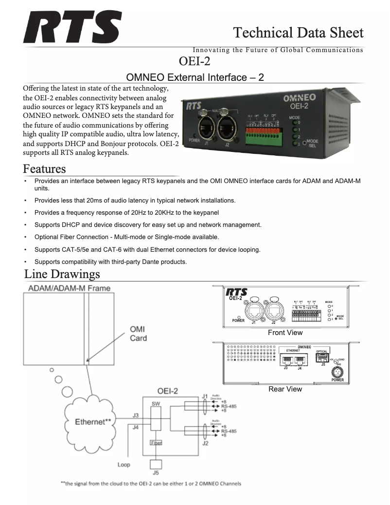 Page 1 de la notice Fiche technique RTS OEI-2