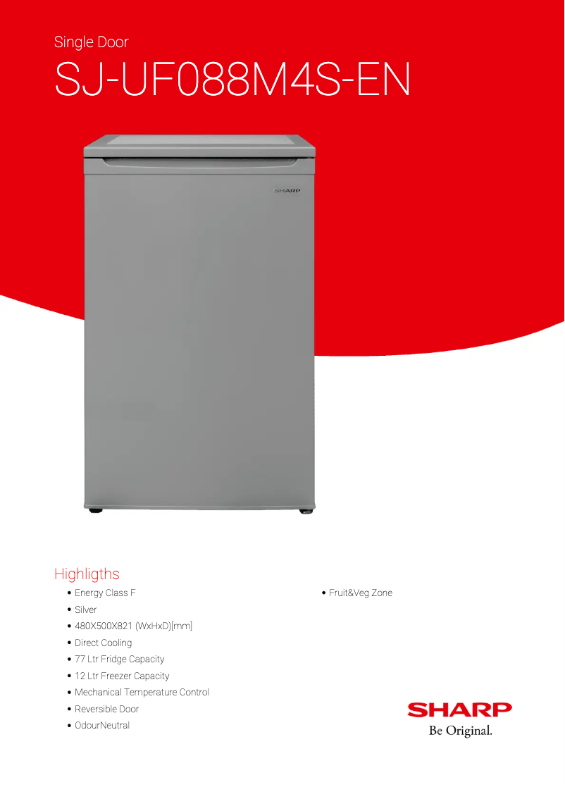 Page 1 de la notice Fiche technique Sharp SJ-UF088M4S-EN