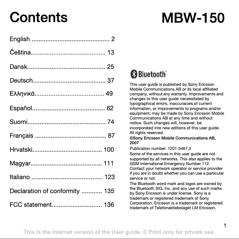 Page n°1 - Manuel utilisateur Sony MBW-150 Classic Edition