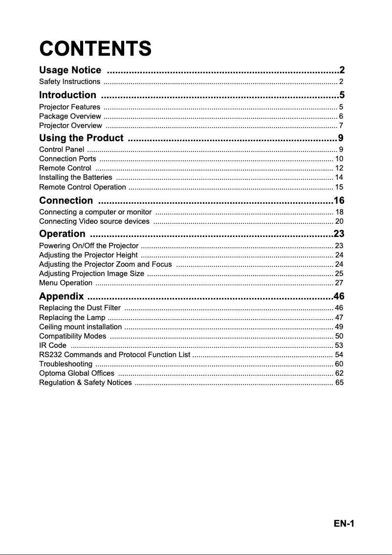 Page 1 de la notice Manuel utilisateur Optoma HD151X