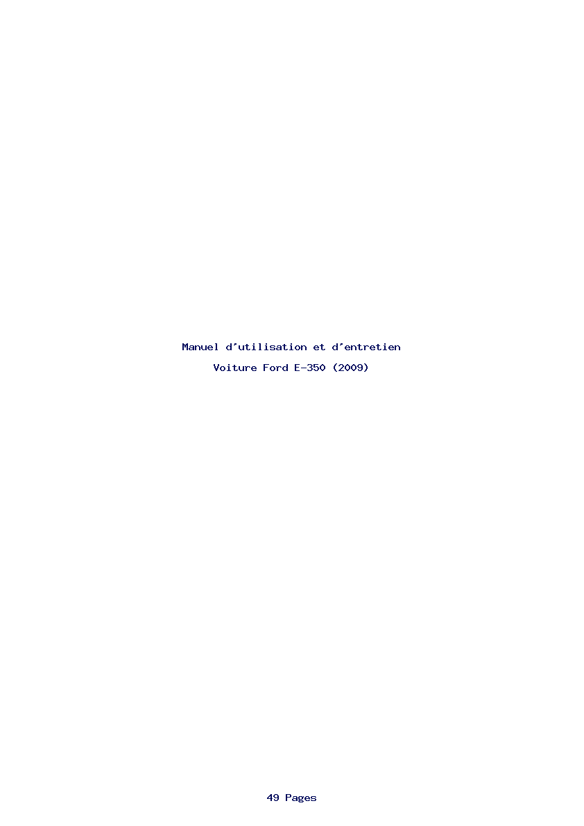 Page 1 de la notice Manuel d'utilisation et d'entretien Ford E-350 (2009)