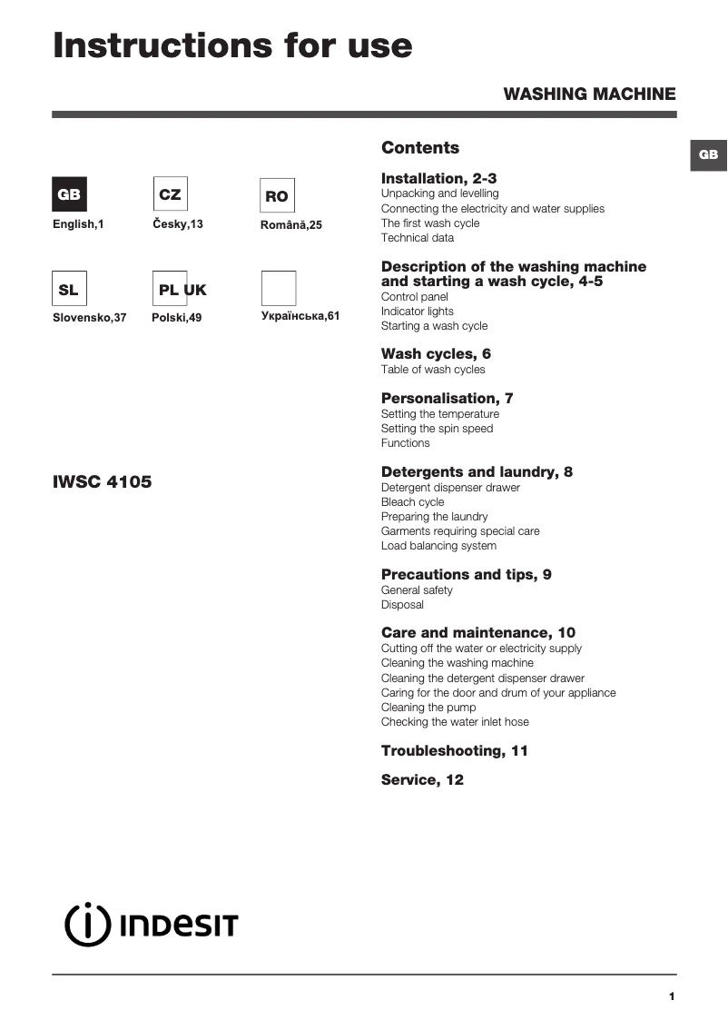 Página 1 del manual Manual de usuario Indesit IWSC 4105