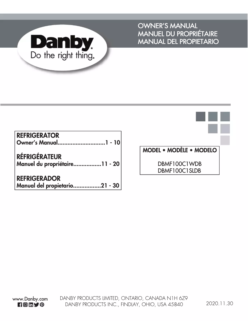 Page 1 de la notice Manuel utilisateur Danby DBMF100C1SLDB