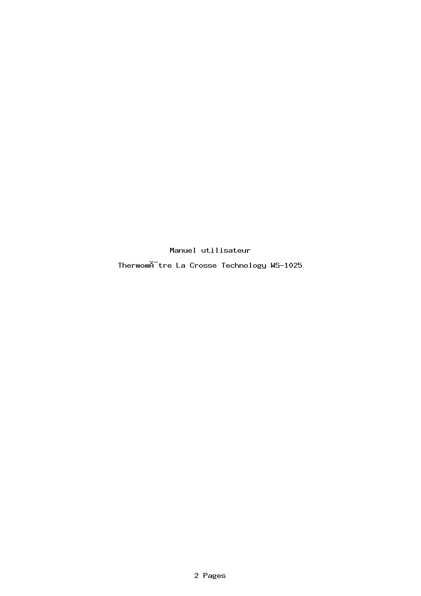 Page 1 de la notice Manuel utilisateur La Crosse Technology WS-1025