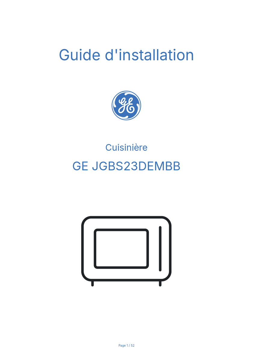 Page 1 de la notice Guide d'installation GE JGBS23DEMBB