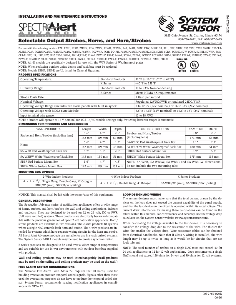 Page 1 of the manual User Manual System Sensor PC2W