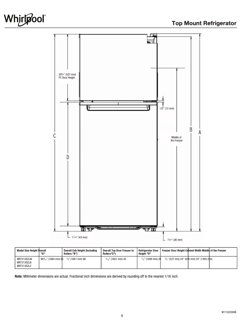 Página 1 del manual Ficha técnica Whirlpool WRT313CZLW
