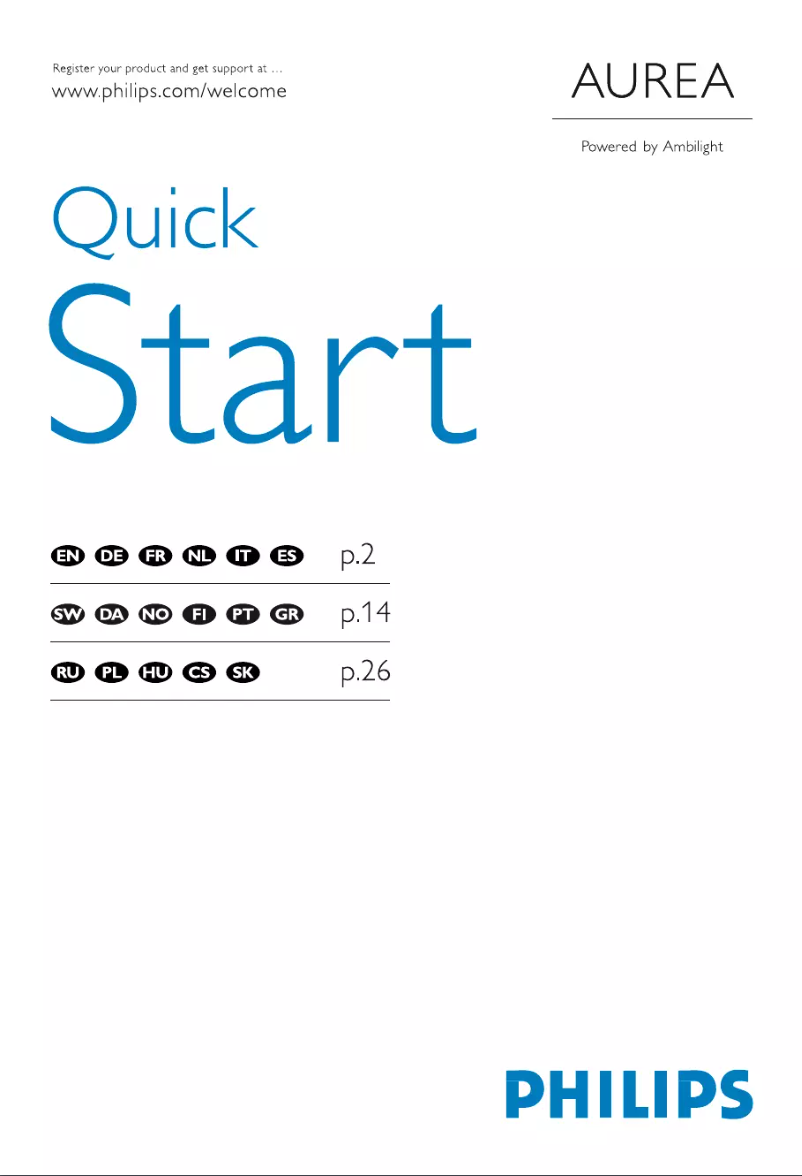 Page n°1 - Guide de démarrage rapide Philips Aurea 42PFL9900D