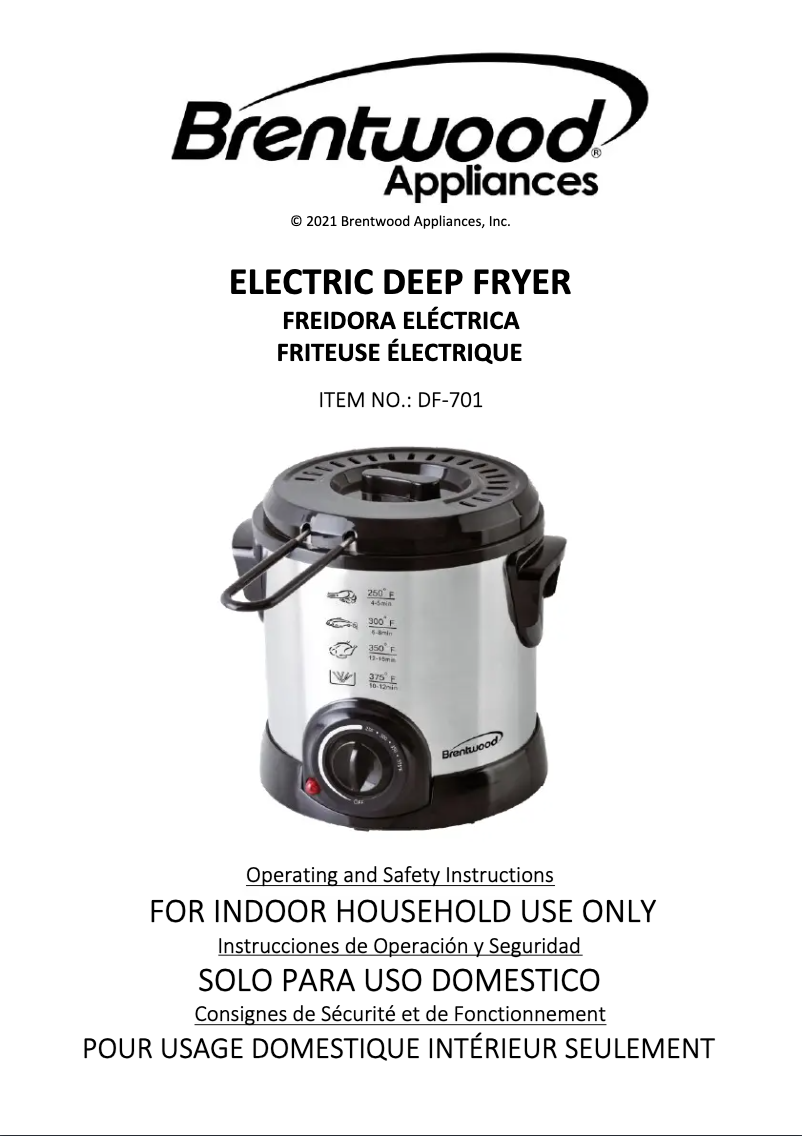 Page 1 de la notice Manuel utilisateur Brentwood DF-701