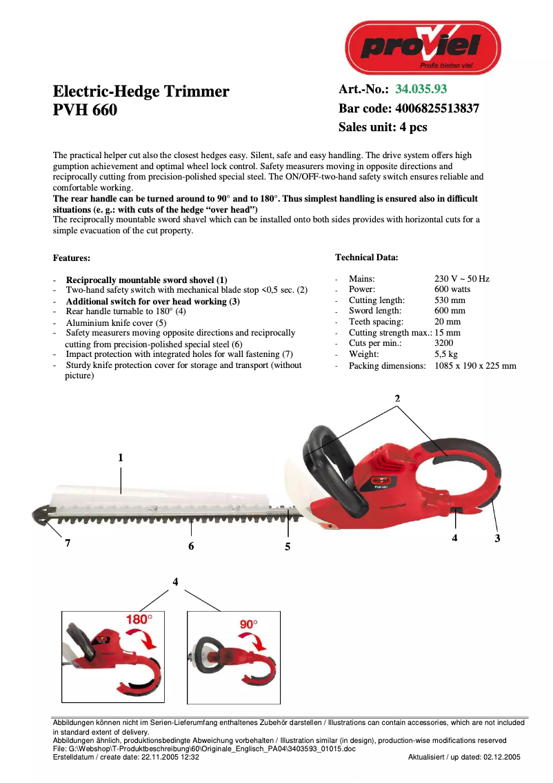 Page 1 de la notice Manuel utilisateur Proviel PVH 660
