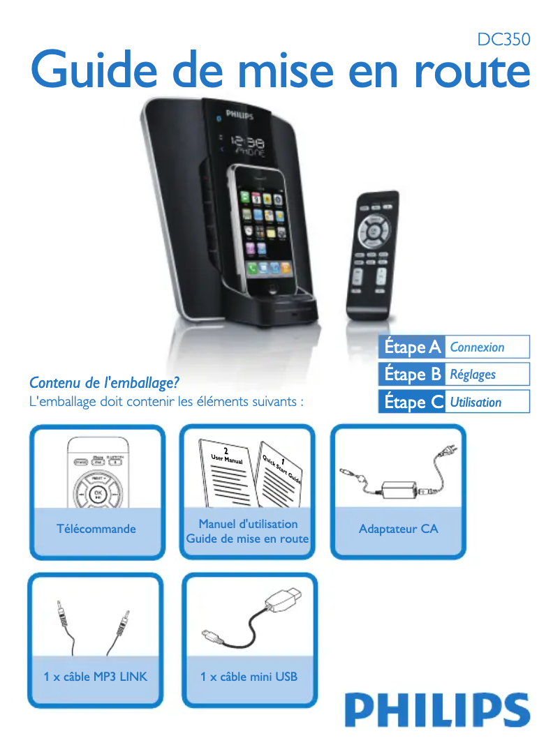 Page 1 de la notice Guide de démarrage rapide Philips DC350