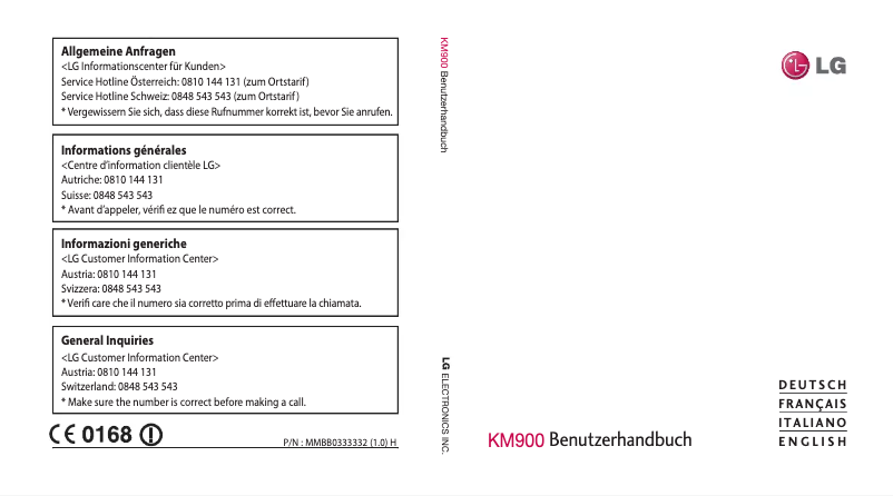 Page 1 de la notice Manuel utilisateur LG KM900