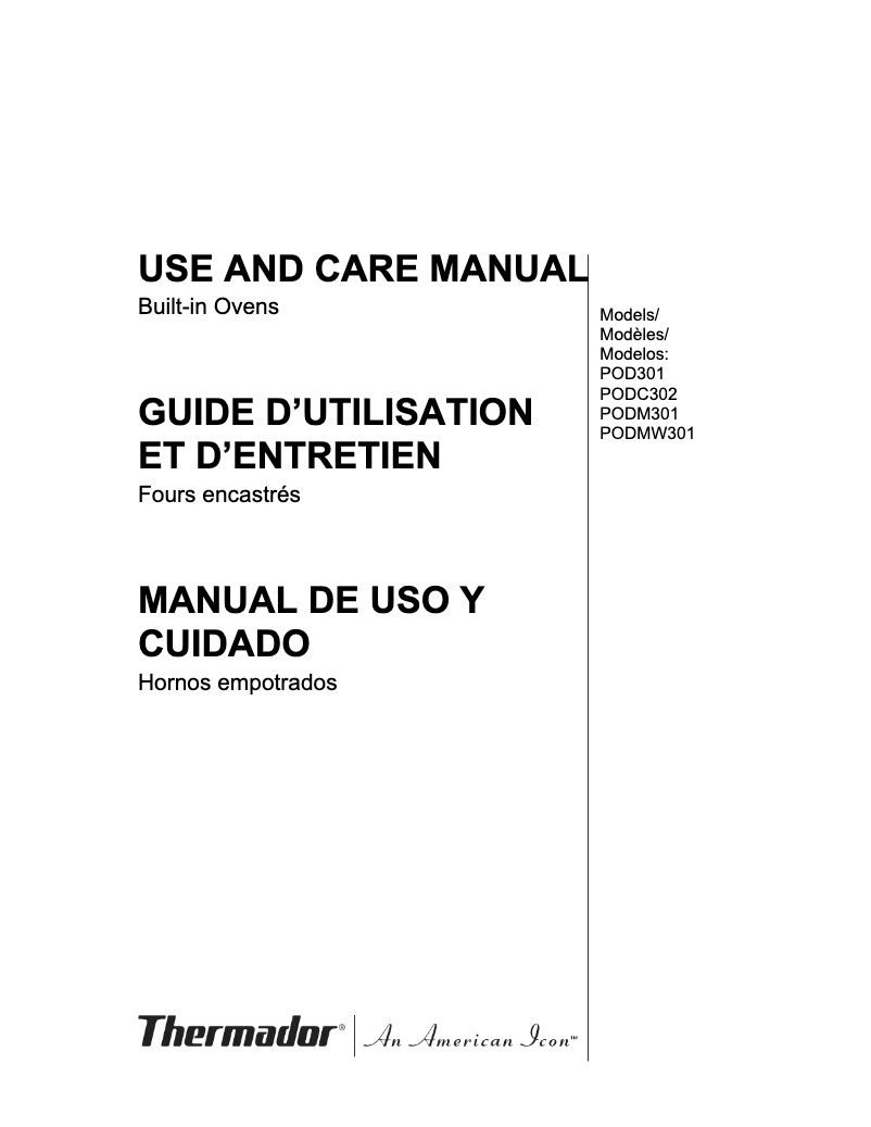 Página 1 del manual Manual de usuario Thermador PODMW301