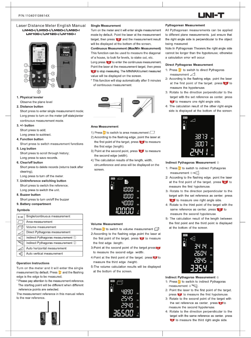 Page 1 de la notice Manuel utilisateur Uni-T LM150-I
