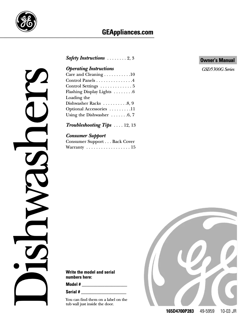 Page n°1 - Manuel d'utilisation et d'entretien GE GSD5300GBB