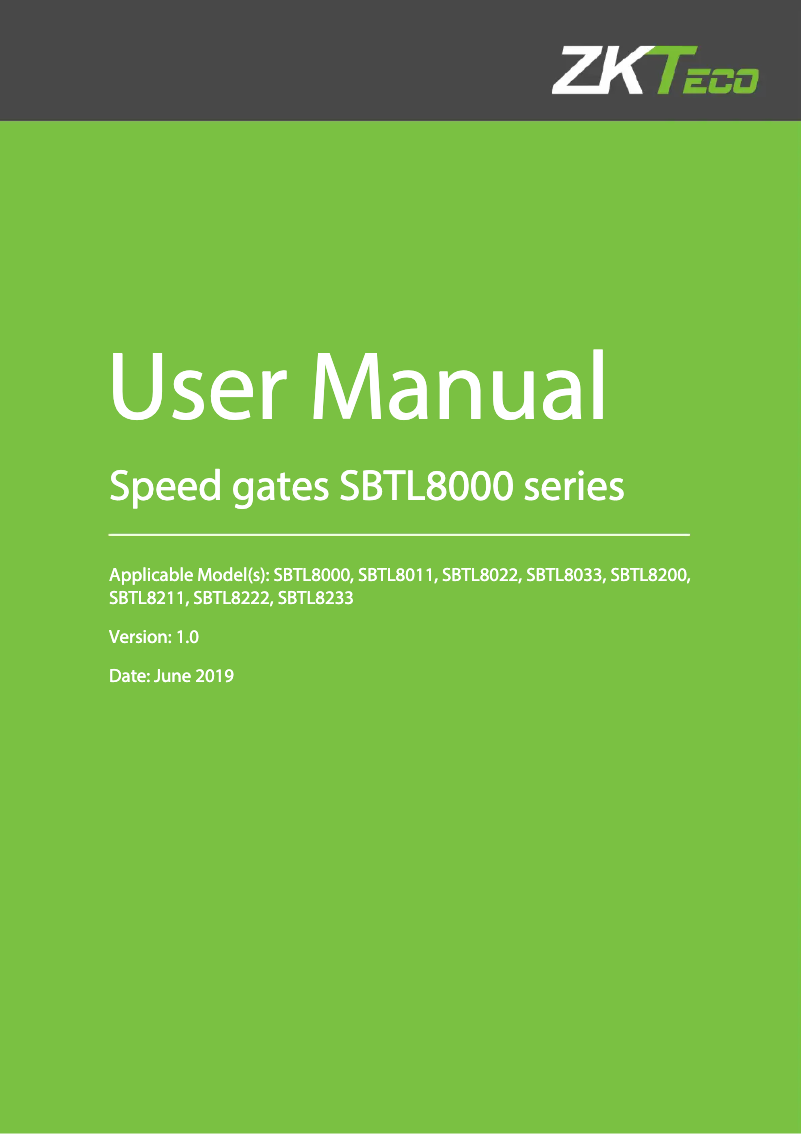 Page 1 de la notice Manuel utilisateur ZKTeco SBTL8000