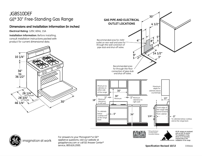 Página 1 del manual Ficha técnica GE JGBS10DEFCC