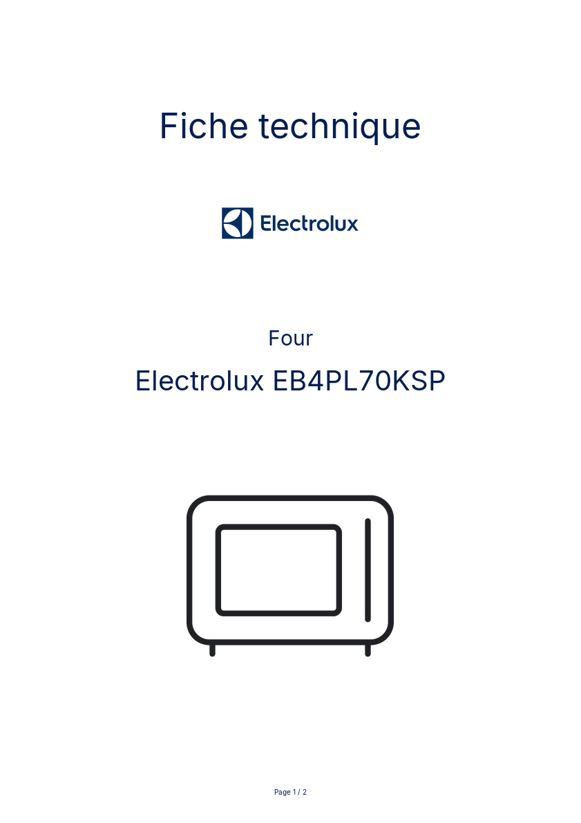 Page 1 de la notice Fiche technique Electrolux EB4PL70KSP