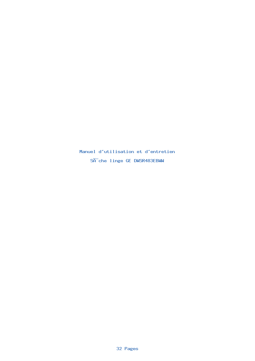 Page 1 de la notice Manuel d'utilisation et d'entretien GE DWSR483EBWW