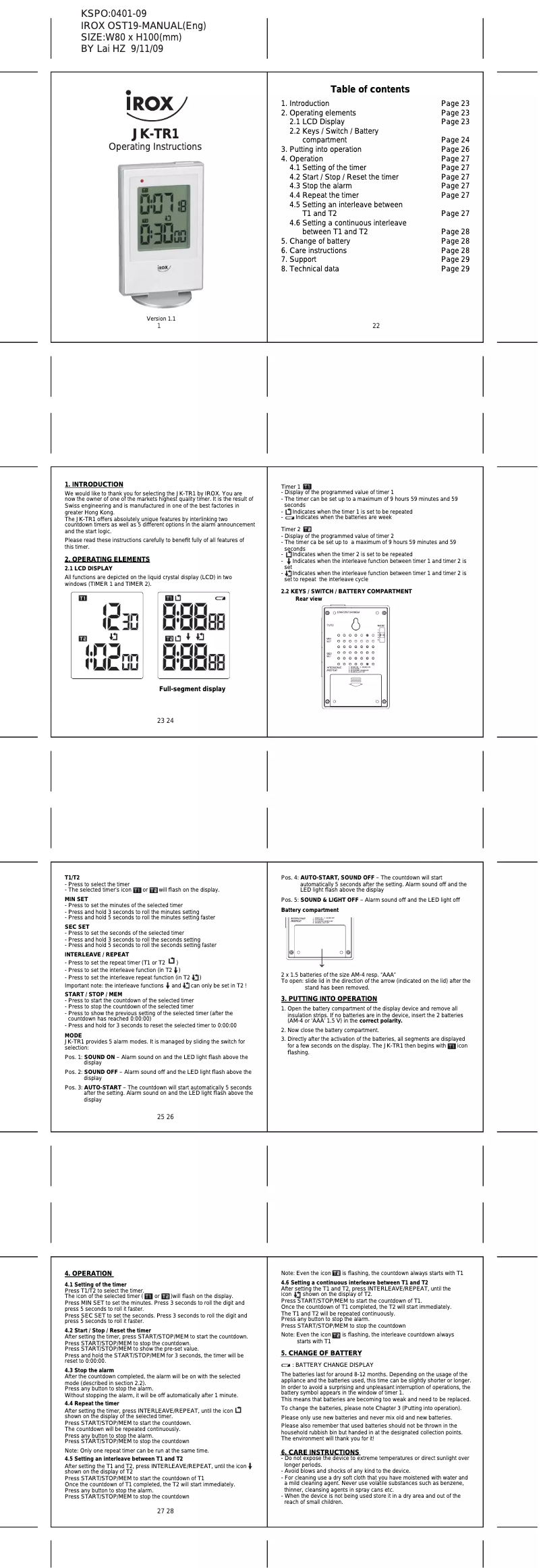 Page 1 de la notice Manuel utilisateur Irox JK-TR1