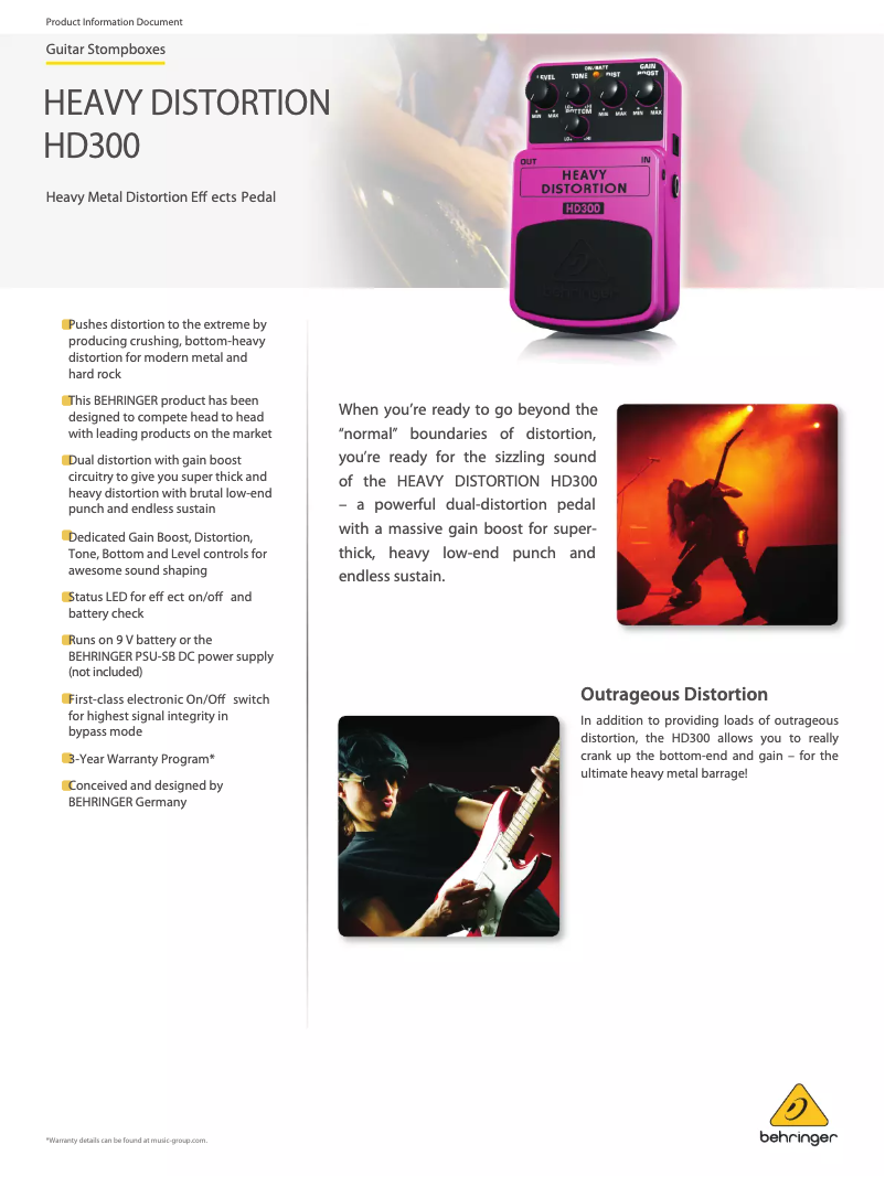 Page 1 de la notice Fiche technique Behringer Heavy Distortion HD300
