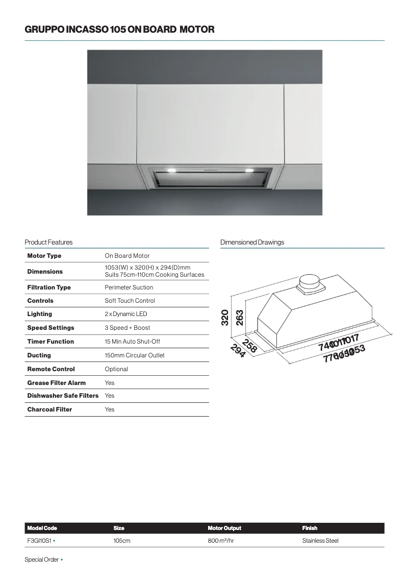 Página 1 del manual Ficha técnica Falmec F3GI10S1