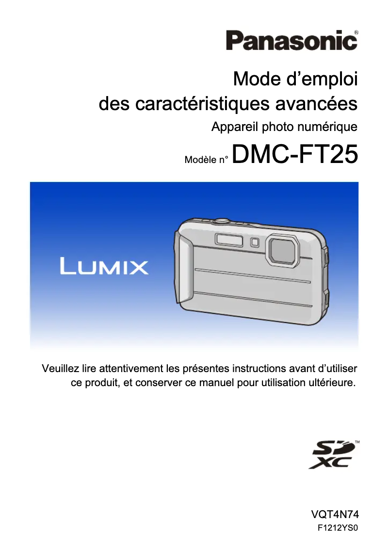 Page 1 of the manual User Manual Panasonic Lumix DMC-FT25