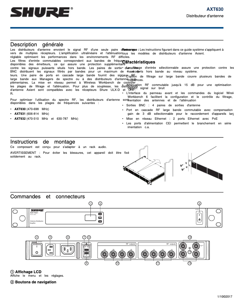 Page 1 of the manual User Manual Shure AXT630