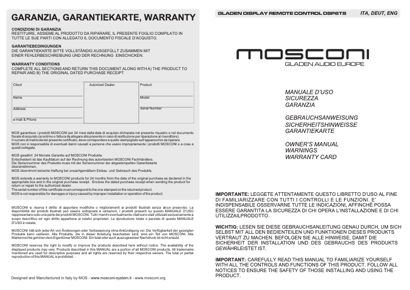 Page 1 de la notice Manuel utilisateur Mosconi DSP6T8