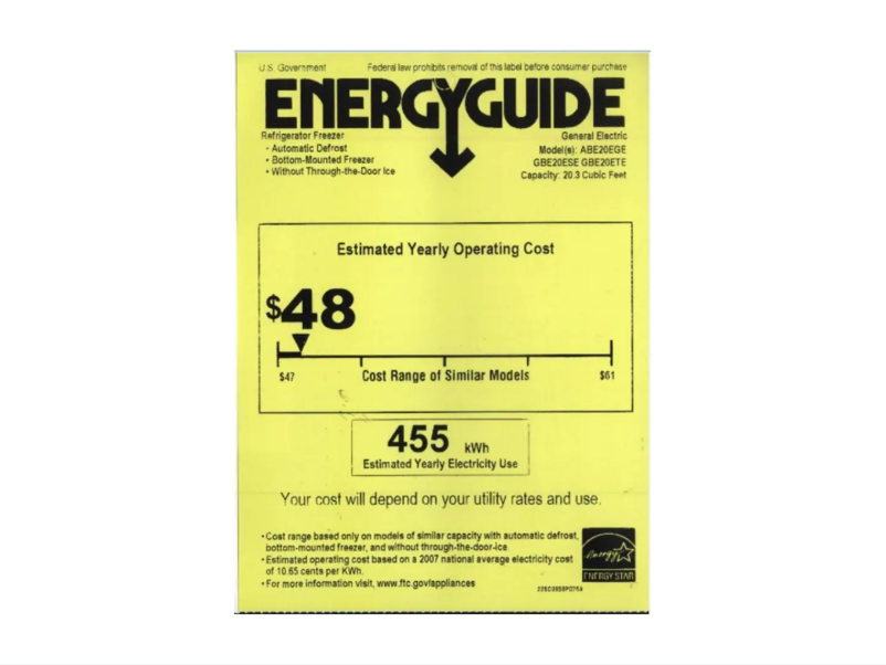 Page 1 de la notice Label énergétique GE GBE20ETECC