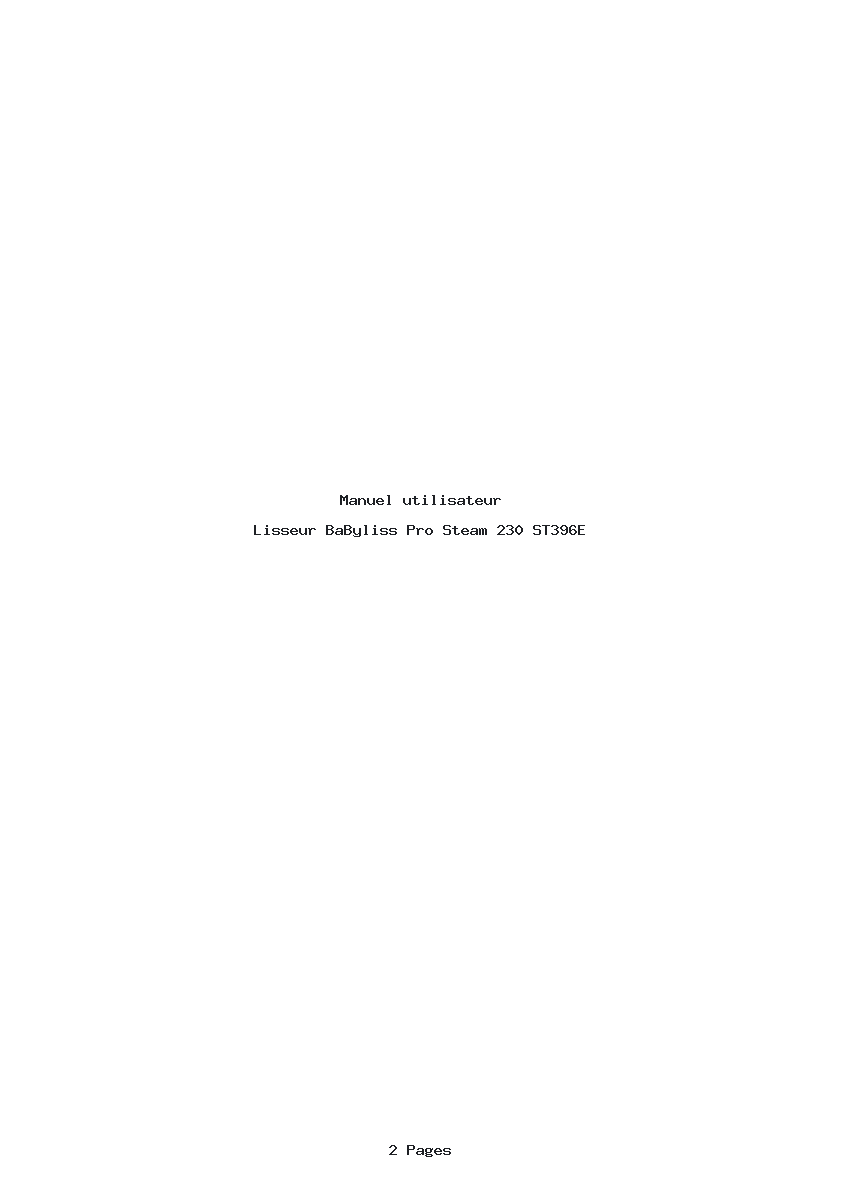 Page 1 de la notice Manuel utilisateur BaByliss Pro Steam 230 ST396E