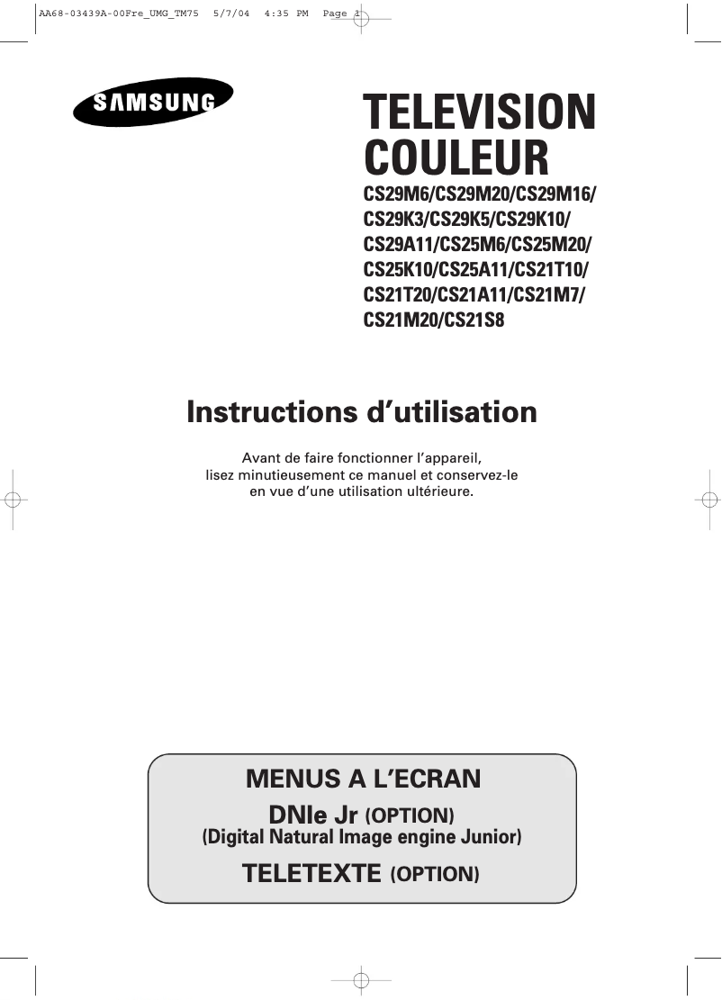 Page 1 de la notice Manuel utilisateur Samsung CS-29K5MH
