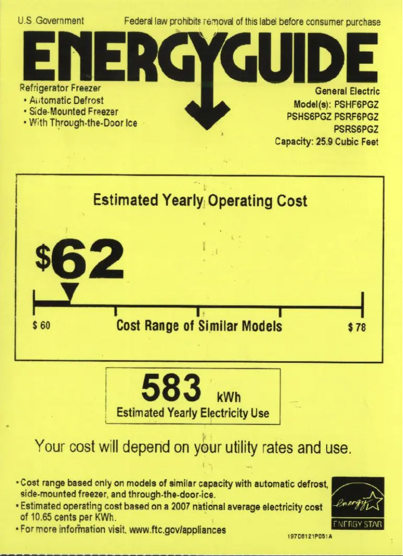 Page n°1 - Label énergétique GE Profile PSHS6PGZSS