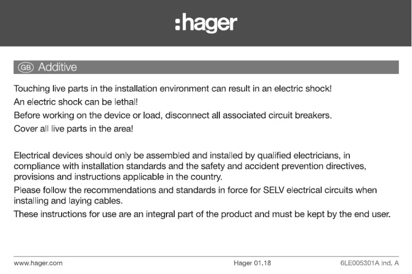 Page 1 de la notice Manuel utilisateur Hager REN700X