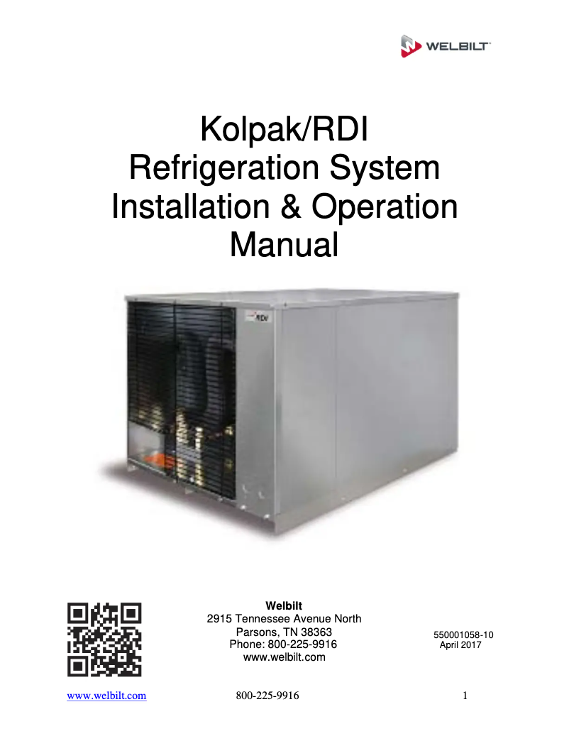 Page 1 de la notice Manuel utilisateur Kolpak Polar Pak P7-1010-CT