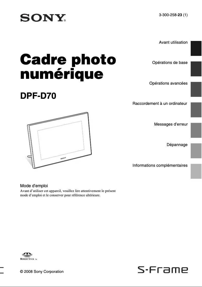 Image de la première page du manuel de l'appareil DPF-D70