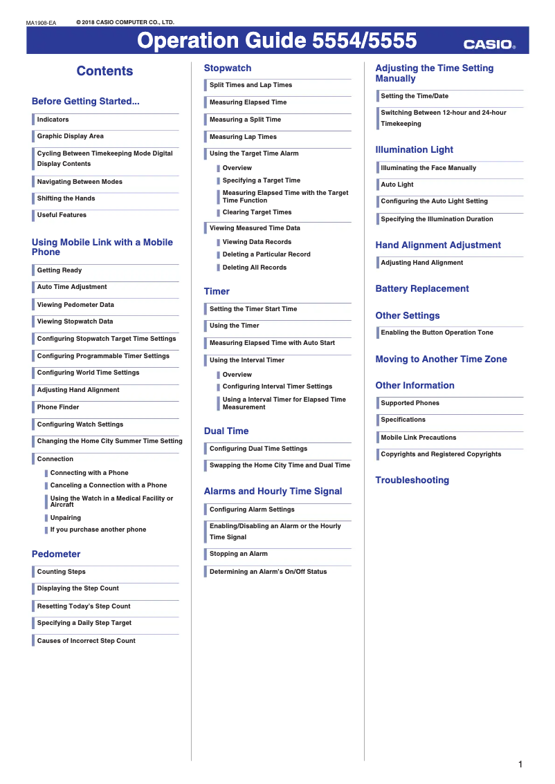 Page 1 de la notice Manuel utilisateur Casio G-Squad GBA-800-1A