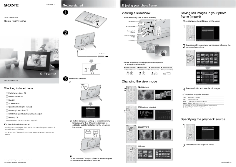 Page n°1 - Guide d'installation Sony DPF-D1010