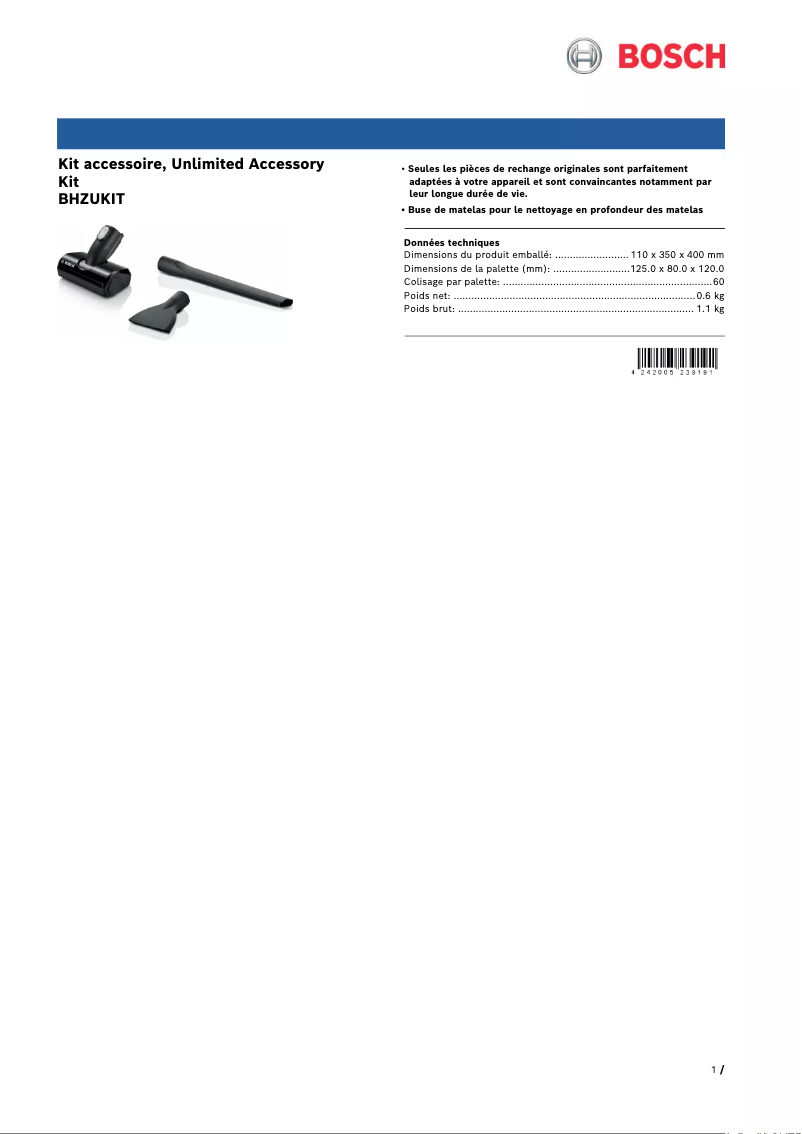 Page 1 of the manual User Manual Bosch BHZUKIT