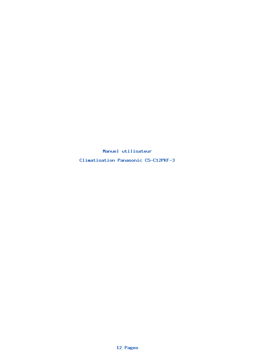 Page 1 de la notice Manuel utilisateur Panasonic CS-C12PKF-3