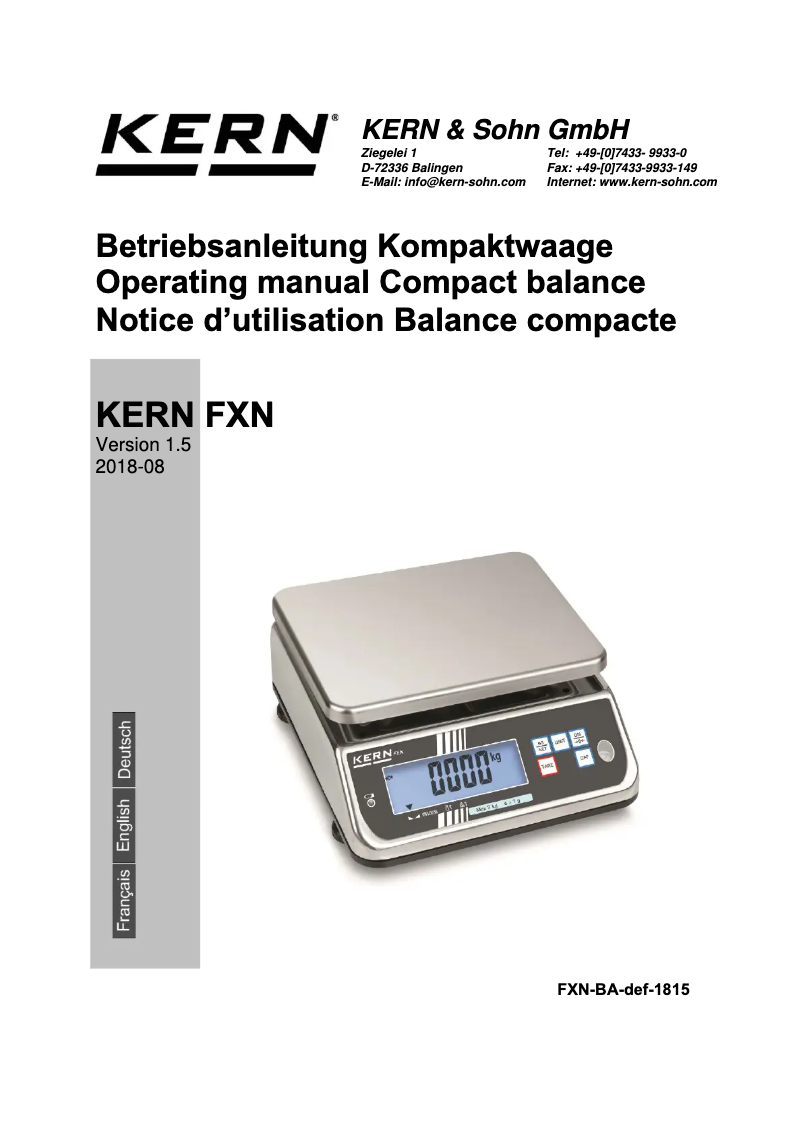 Page 1 de la notice Manuel utilisateur Kern FXN 10K-3N